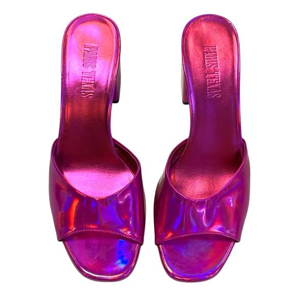 Paris Texas 6.5 Pink Iridescent Prisma Mules Sandals Leather Open Toe Anja $495 - Picture 5 of 10
